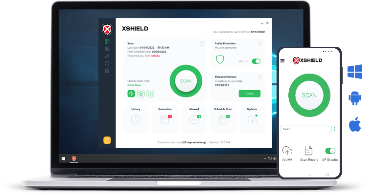 XShield running on laptop and phone